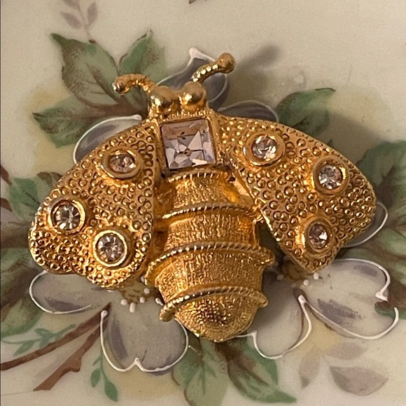 Gerard Yosca Jewelry - Vintage Gerard Yosca Gold & Rhinestone Bee Brooch